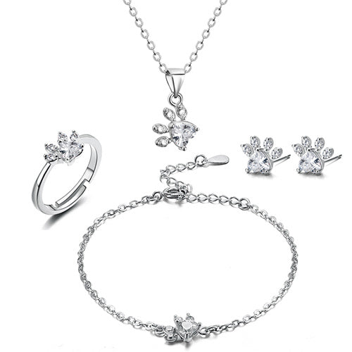 Smykkesett Pote i rosegull – 4 deler med zirkoniahjerte (ring, halskjede, øredobber, armbånd)