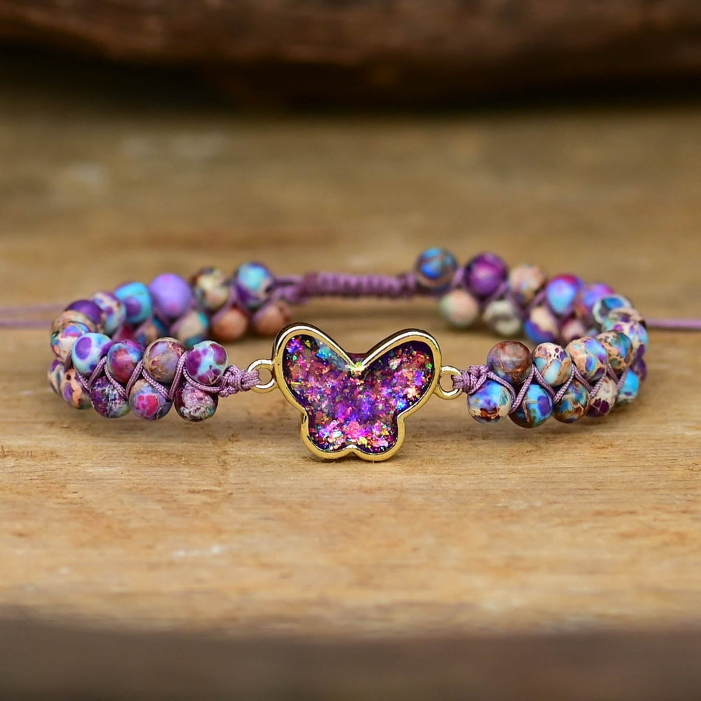 Armbånd Sommerfugl med lilla opal druzy