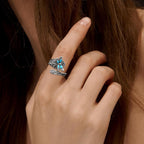 Skjering med turkis i ekte 925 sølv – vintage boho wrap-ring med øyenstikker