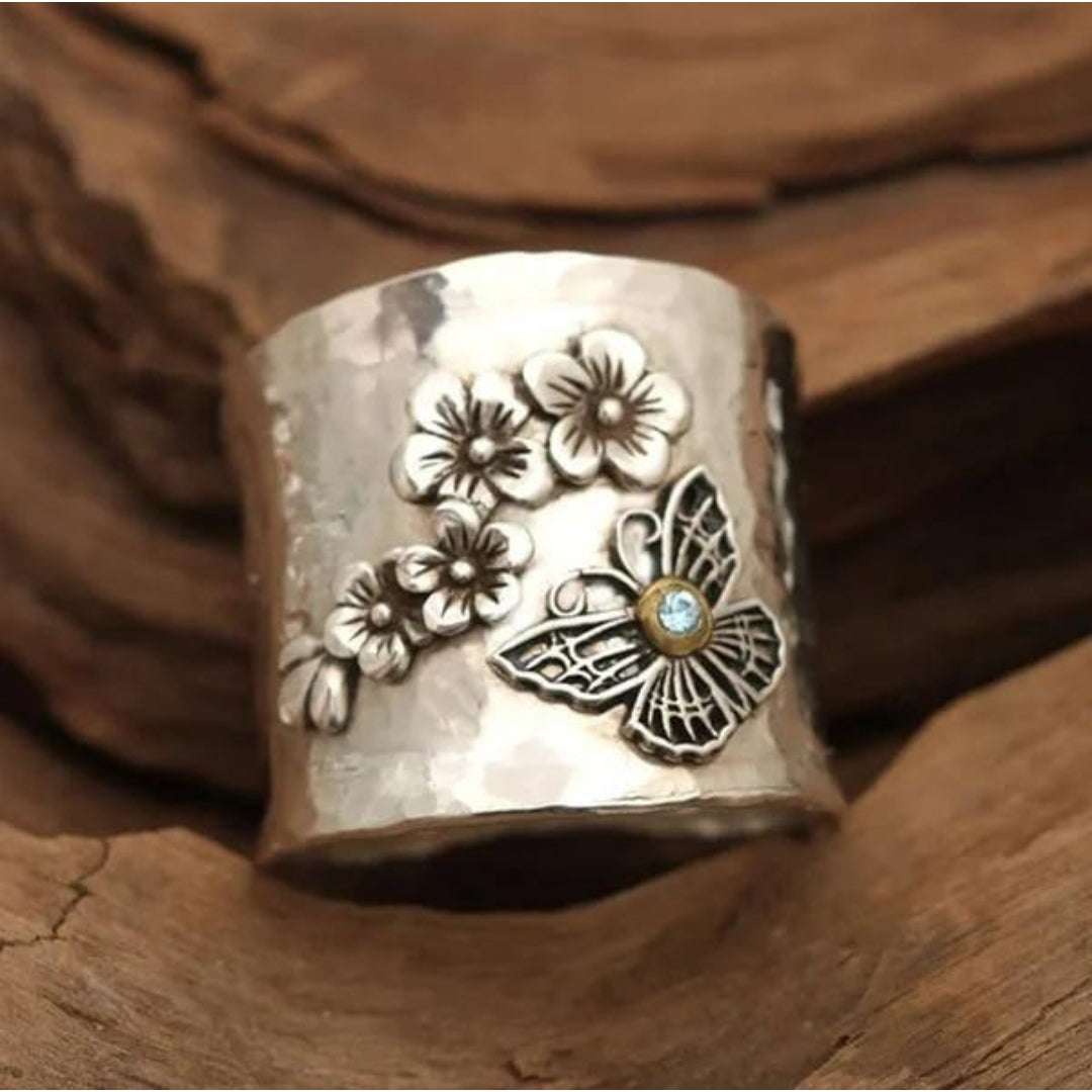 Bred ring Bie, blomst og sommerfugl