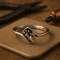 Vintage ring i ekte sølv 925 med pote og hjerte