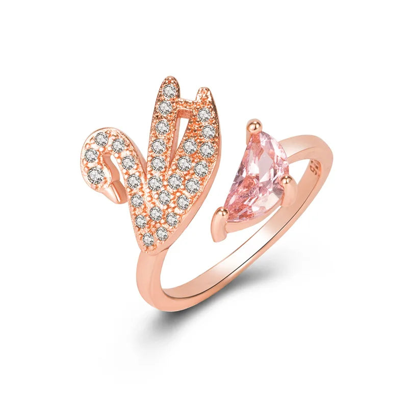 Ring Svane med krystall – justerbar, rosegull