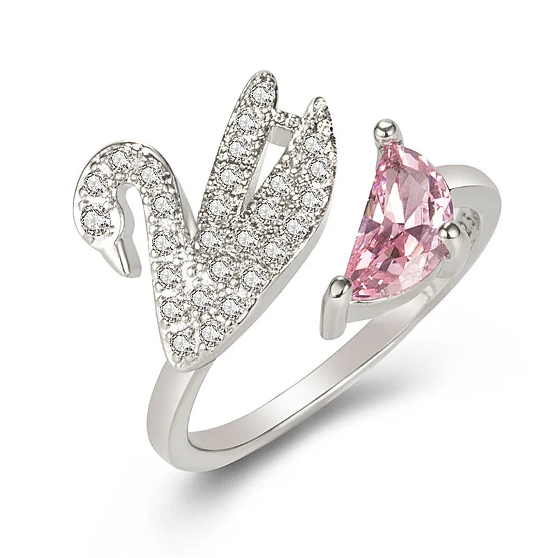 Ring Svane med krystall – justerbar, rosegull