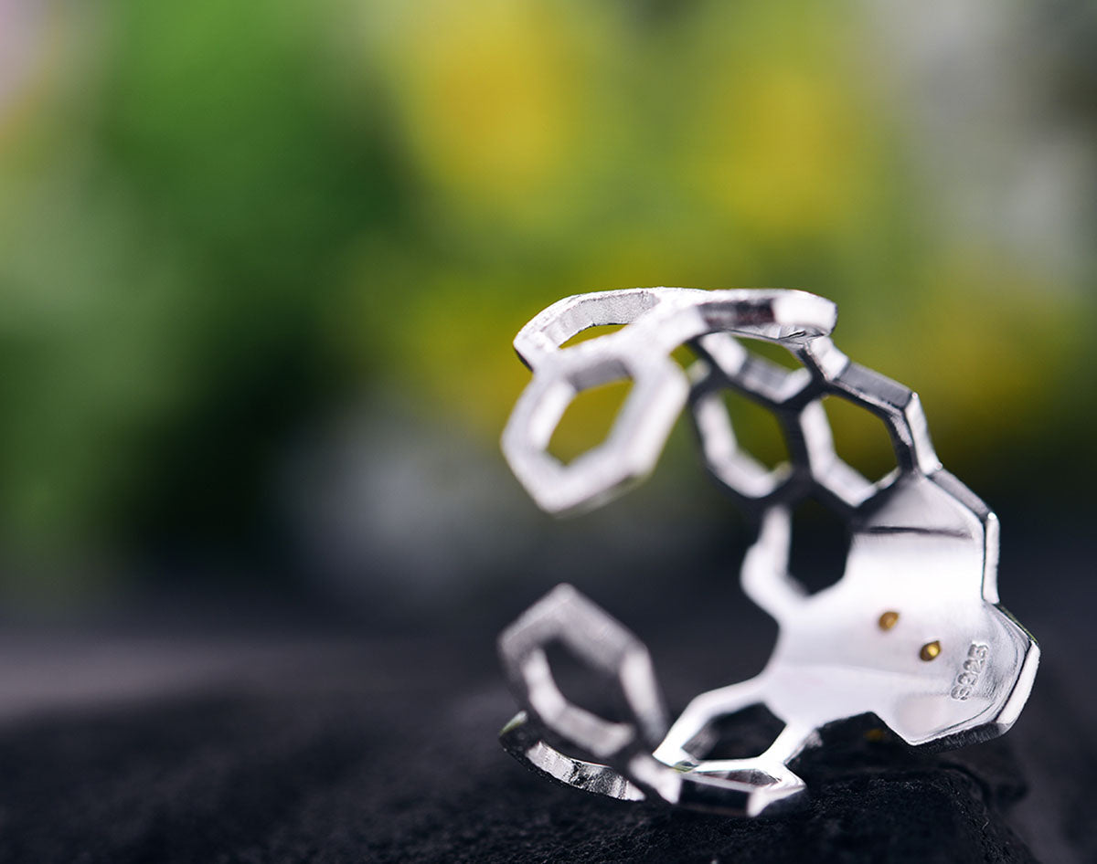 Justerbar ring bikake, forgylt med 18K gull