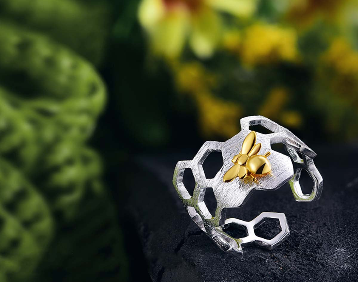 Justerbar ring bikake, forgylt med 18K gull