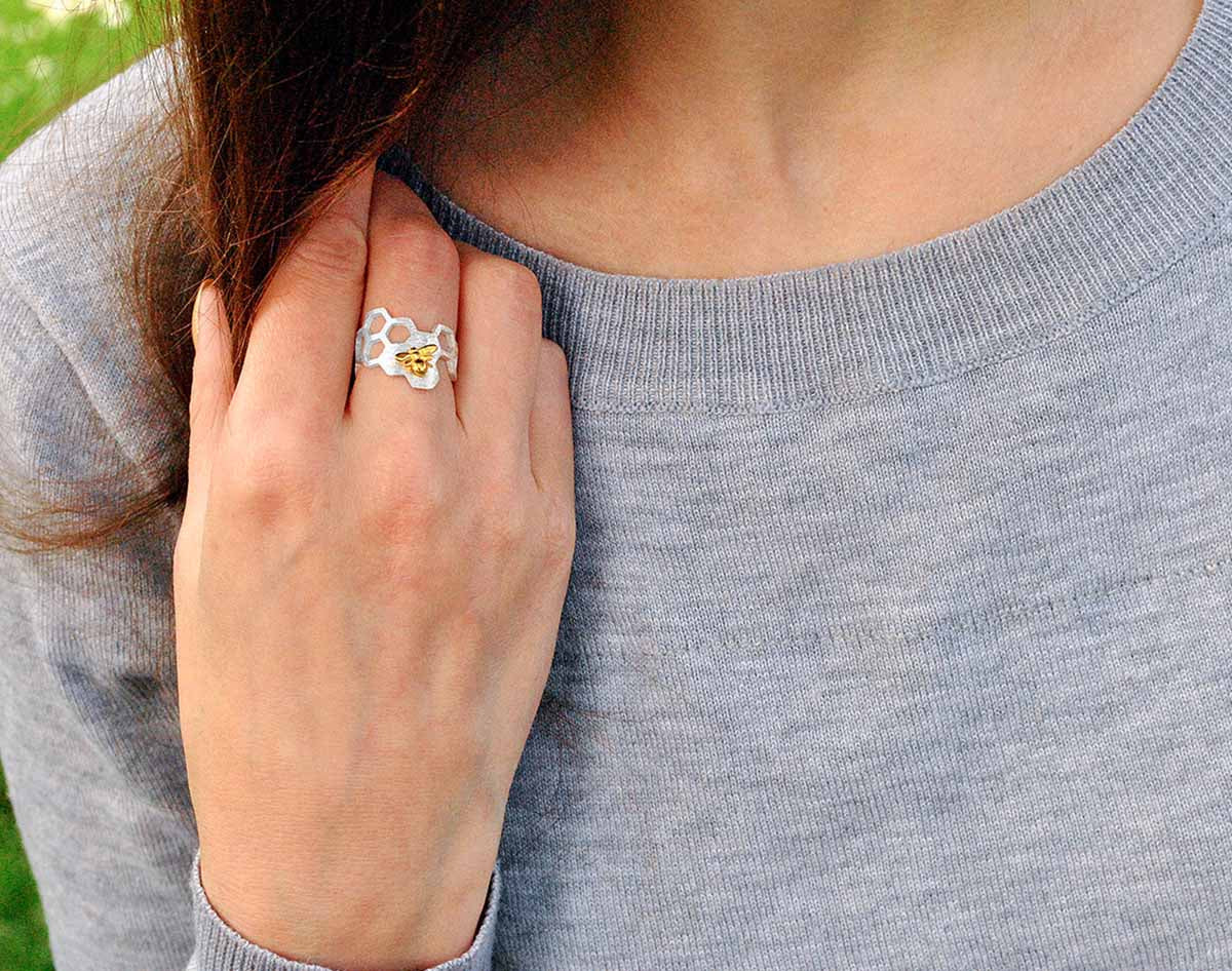 Justerbar ring bikake, forgylt med 18K gull