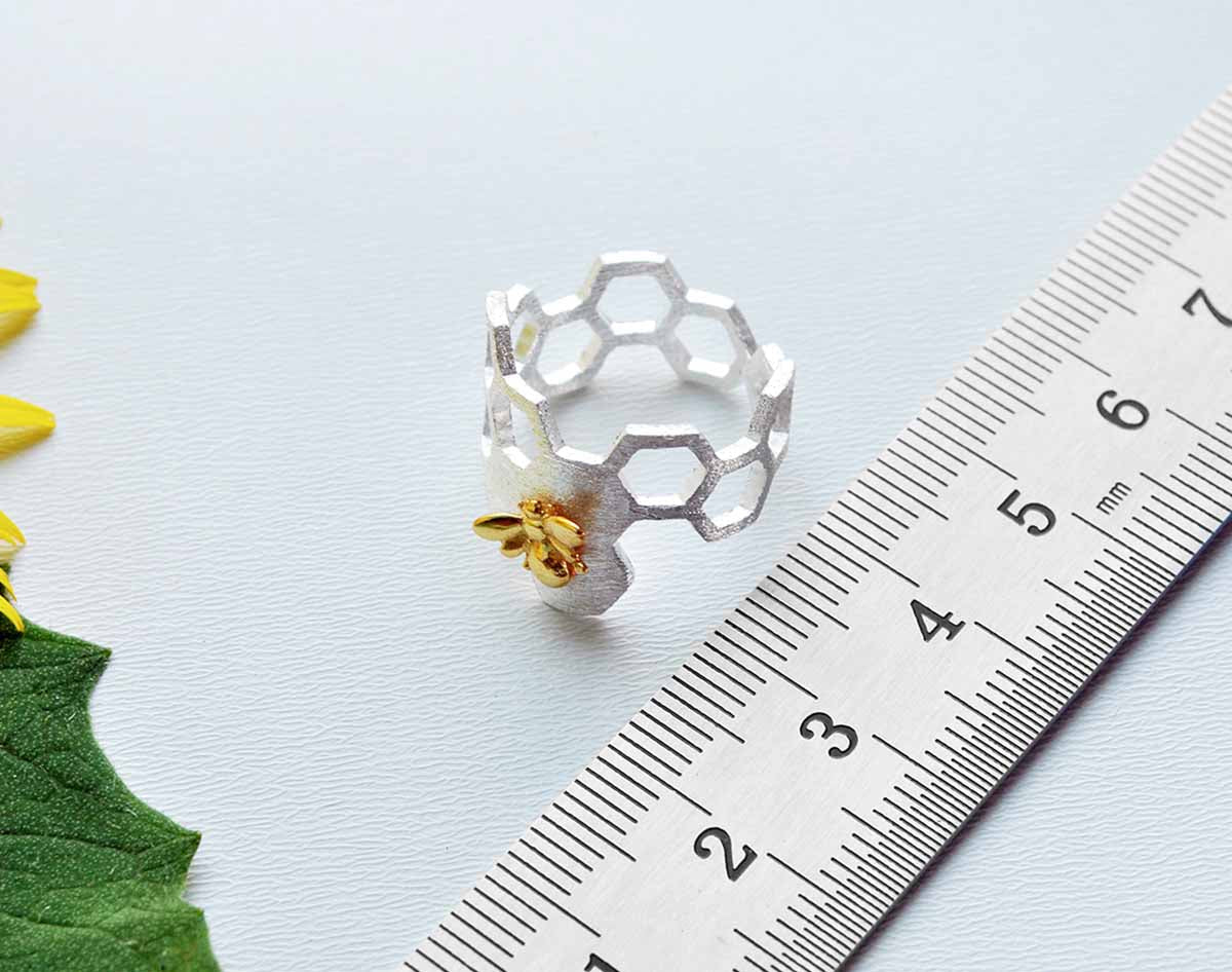 Justerbar ring bikake, forgylt med 18K gull