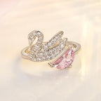 Ring Svane med krystall – justerbar, rosegull