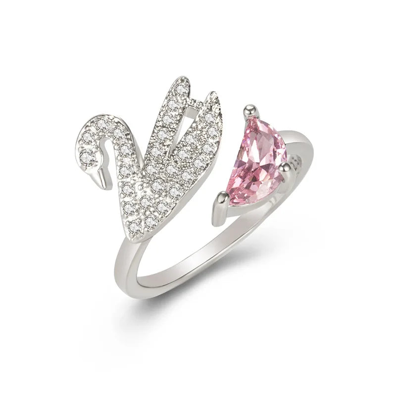 Ring Svane med krystall – justerbar, rosegull