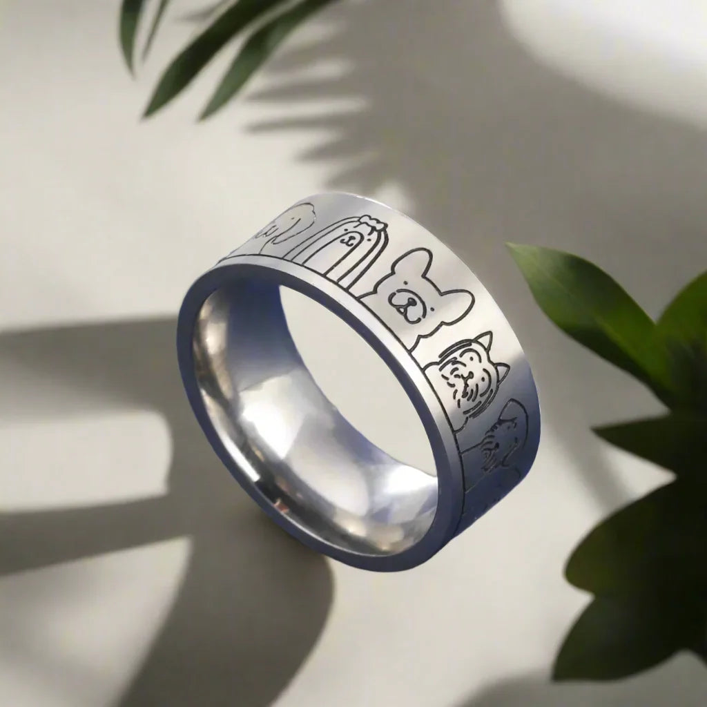 Bred damering Hund i kirurgisk stål – gravert design