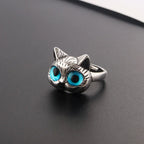 Ring Blåøyd katt – leken vintage sølvring med dyremotiv for katteelskere