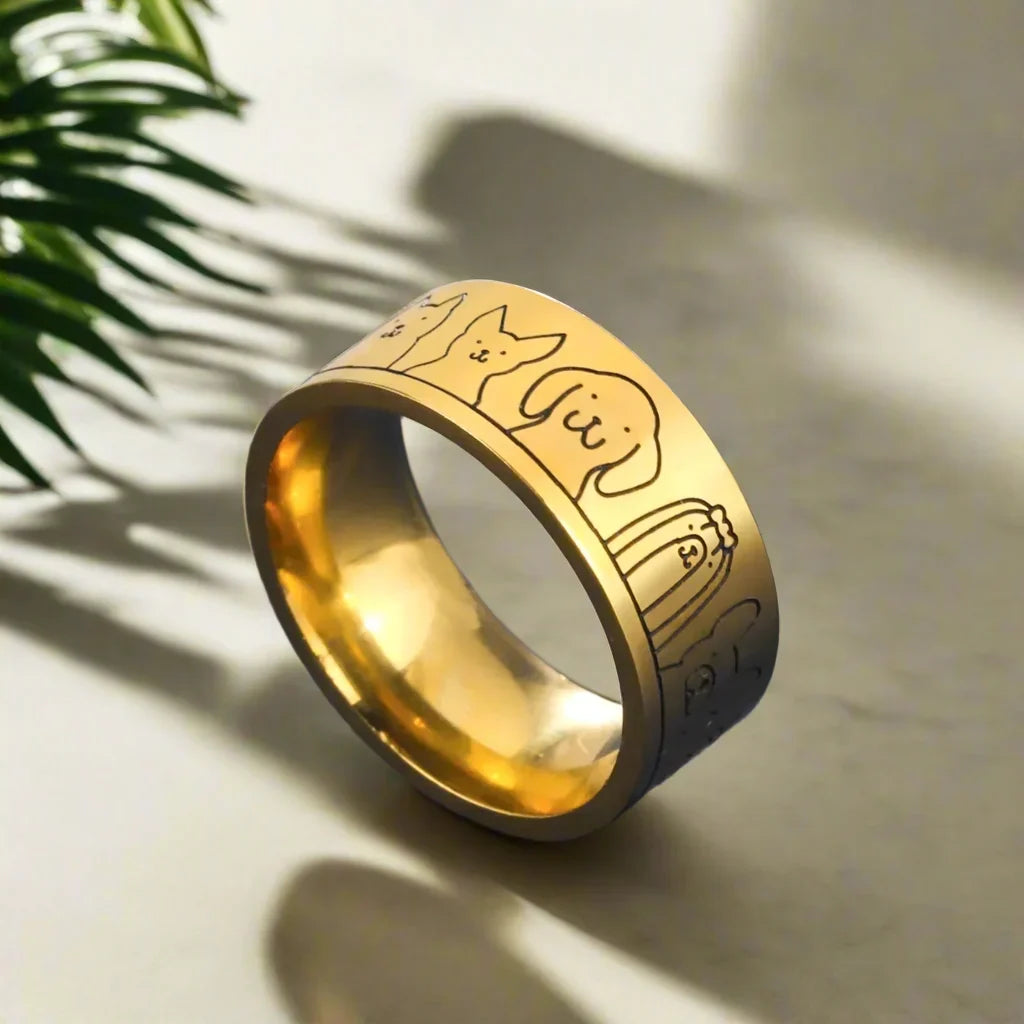 Bred damering Hund i kirurgisk stål – gravert design