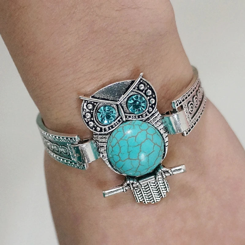 Vintage armbånd med ugle og turkise anheng