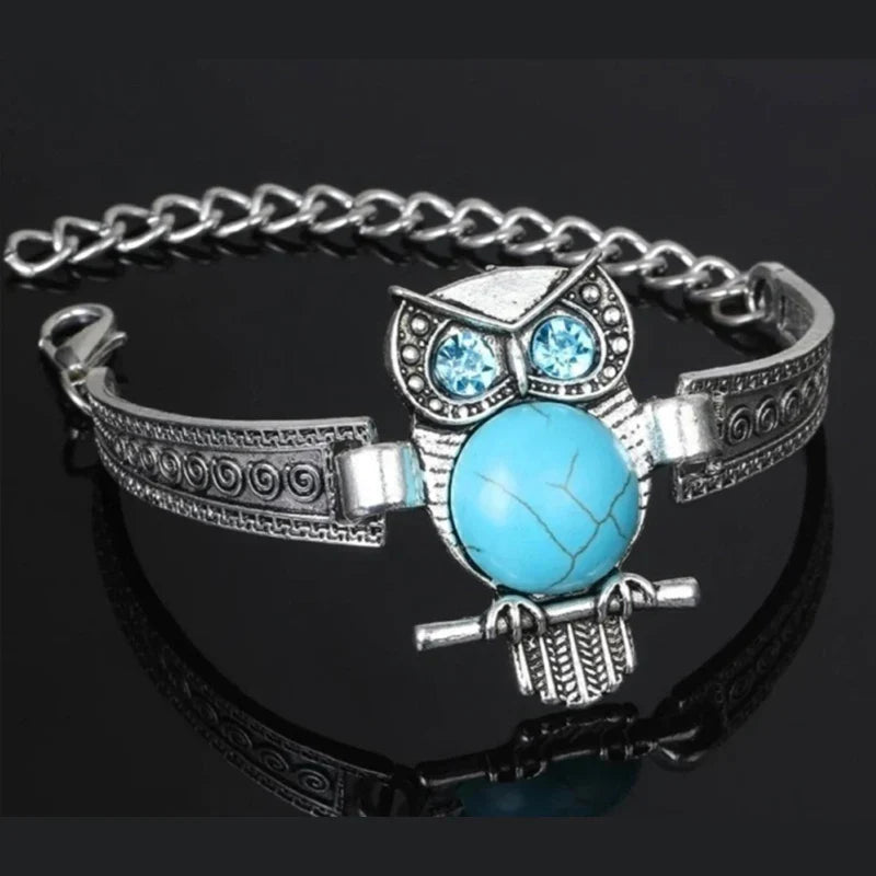 Vintage armbånd med ugle og turkise anheng