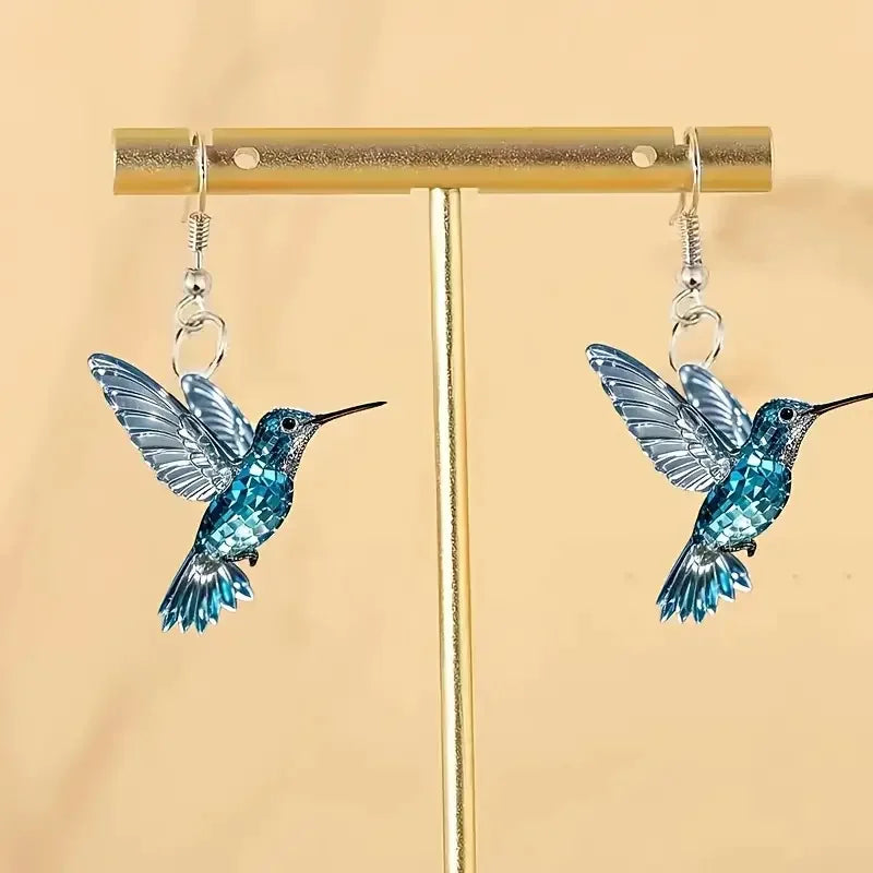 Kolibri-øredobber med blå krystaller