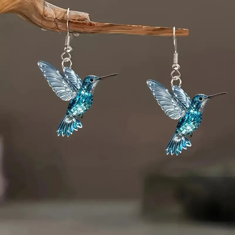 Kolibri-øredobber med blå krystaller