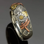 Vintage ring med solsikke og øyenstikker