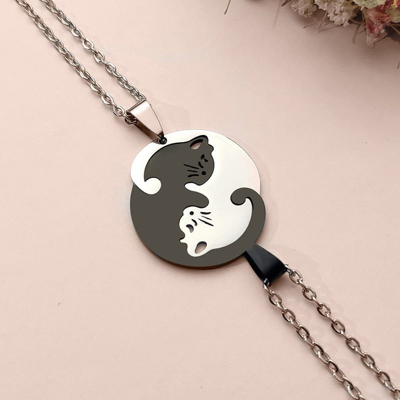 Halskjede Yin Yang-katt i kirurgisk stål